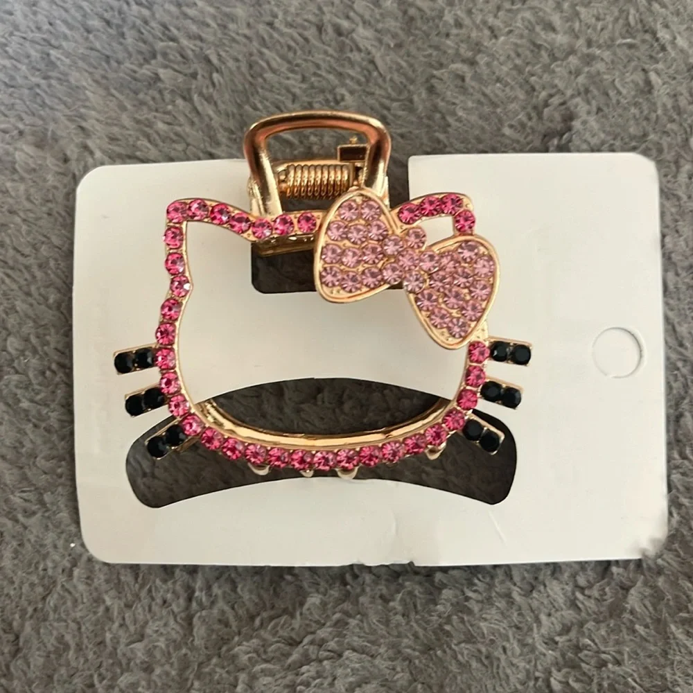 Gold Cat Hello Kitty metal and rhinestone Hair Clip nwt
